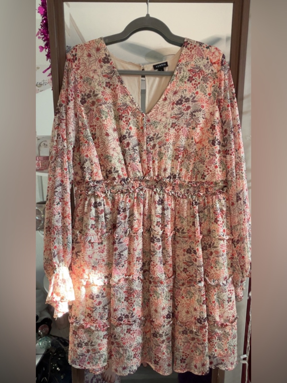 torrid Peach and Mauve Floral Tiered V-Neck Dress
